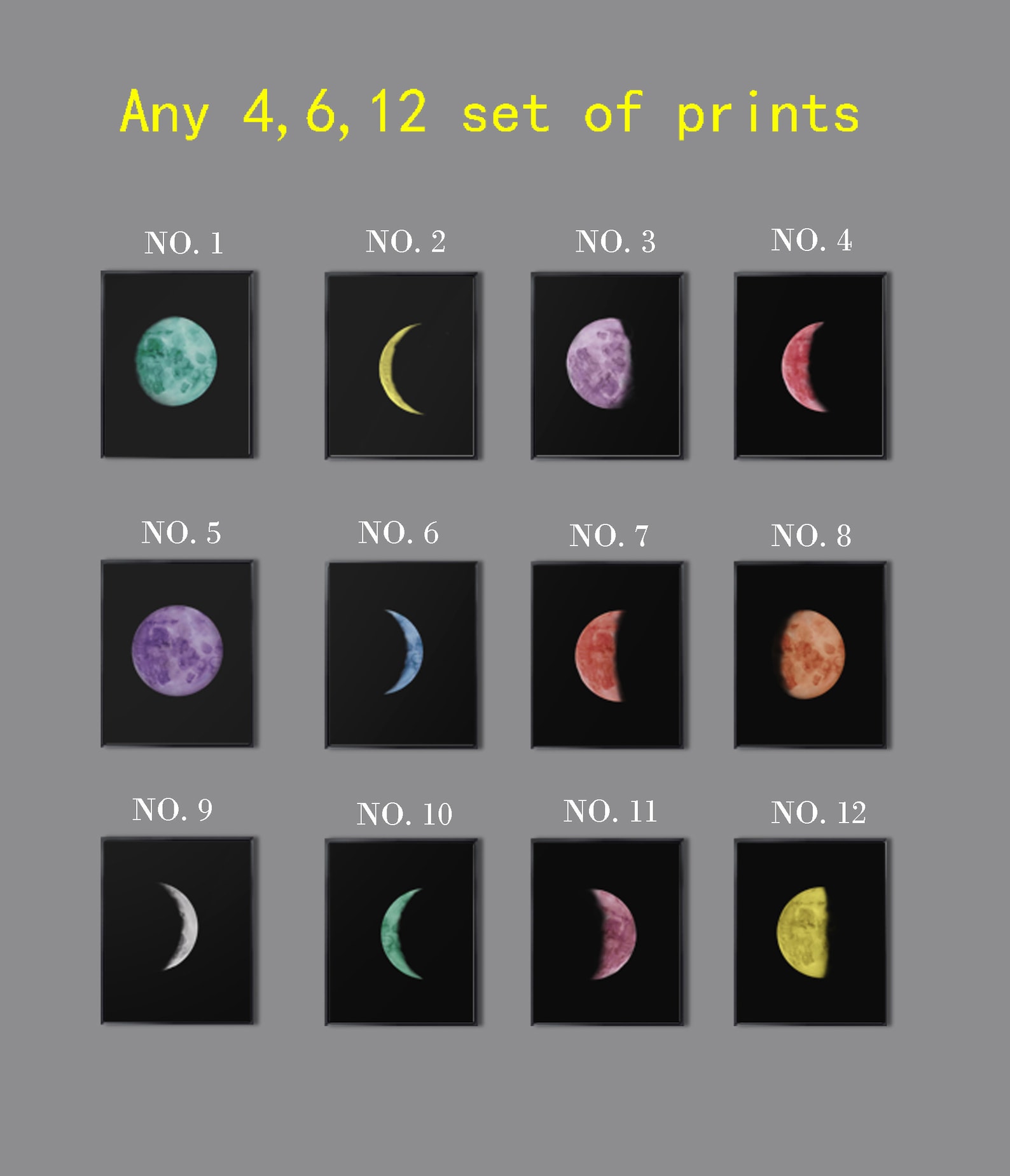 Moon Phases Prints Moon Room Decor Set of Prints Living Etsy