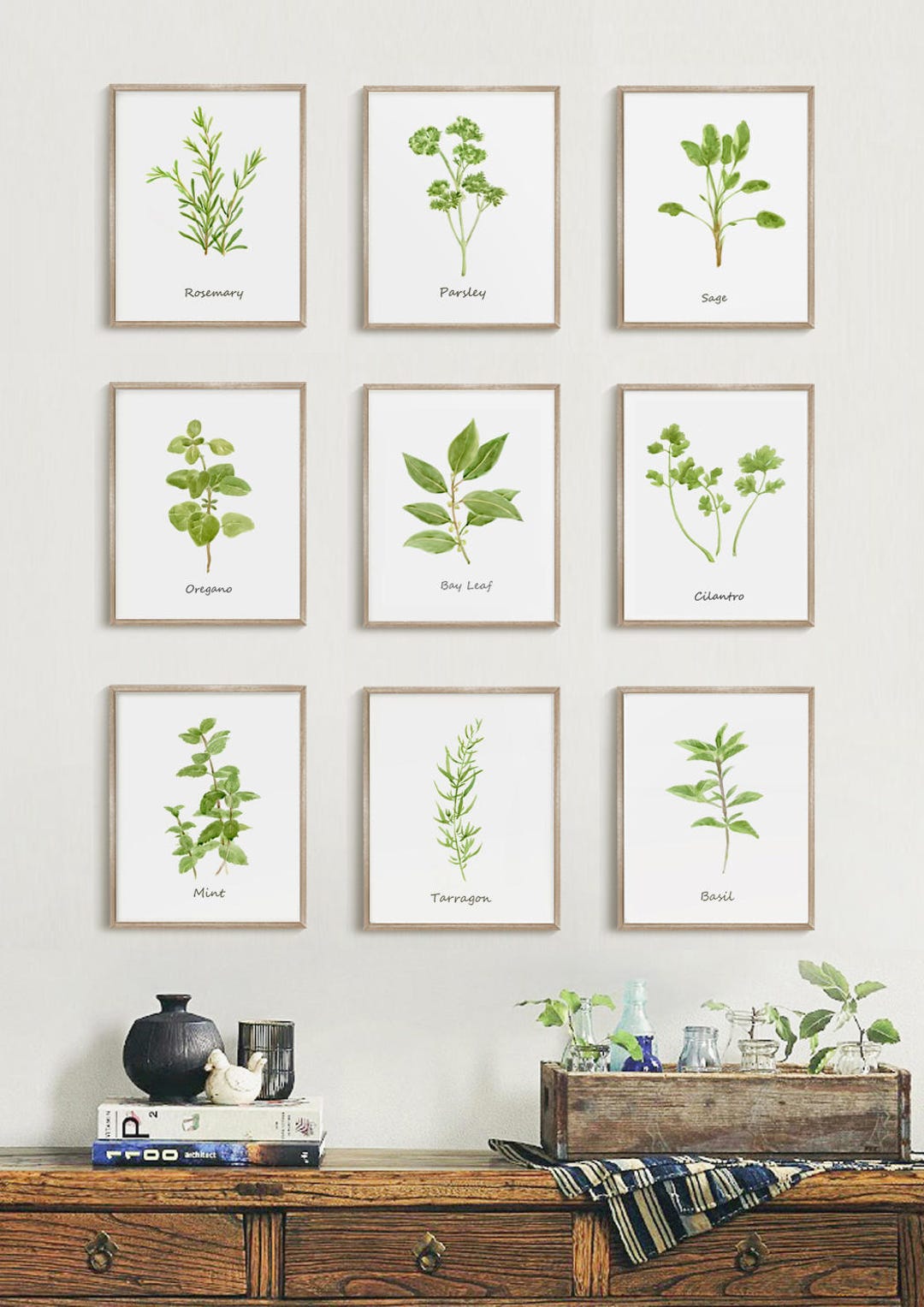 Herb Prints Set of 9 Prints Kitchen Art Botanical Print - Etsy