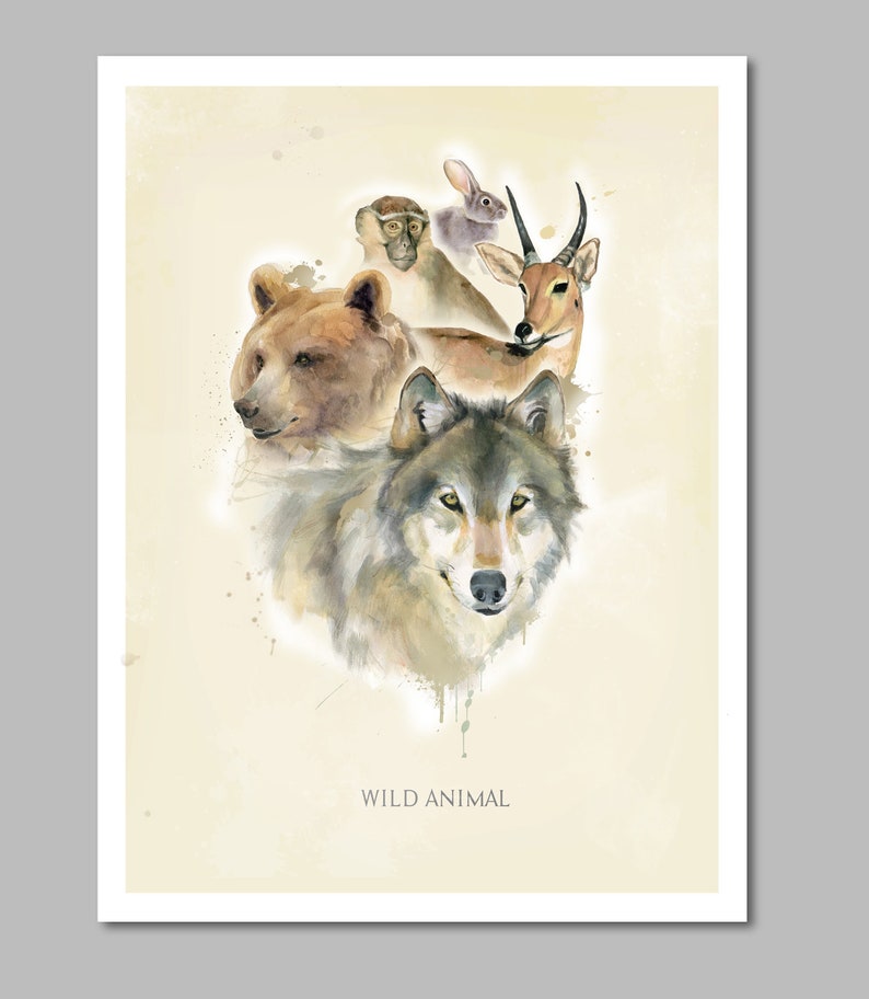 Animal Art Poster Wild Animal Art Animal Lover Gift Wall Etsy