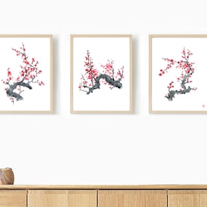 Set of 3 Cherry Blossom Prints, Watercolor Japandi Wall Art, Wabi Sabi ...