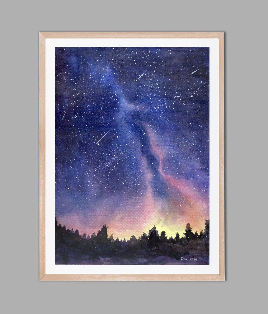 Watercolor Painting Print Starry Sky Print Starry Night Etsy