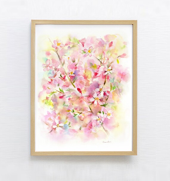 Cherry Blossom Art Watercolor Flower Painting Print