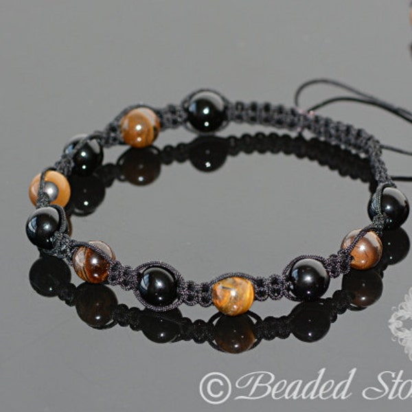 Bracelet pour homme Bracelet Shamballa Bracelet de guérison énergétique Bracelet en agate et oeil de tigre Bracelet en macramé Bracelet réglable Cadeaux pour mari