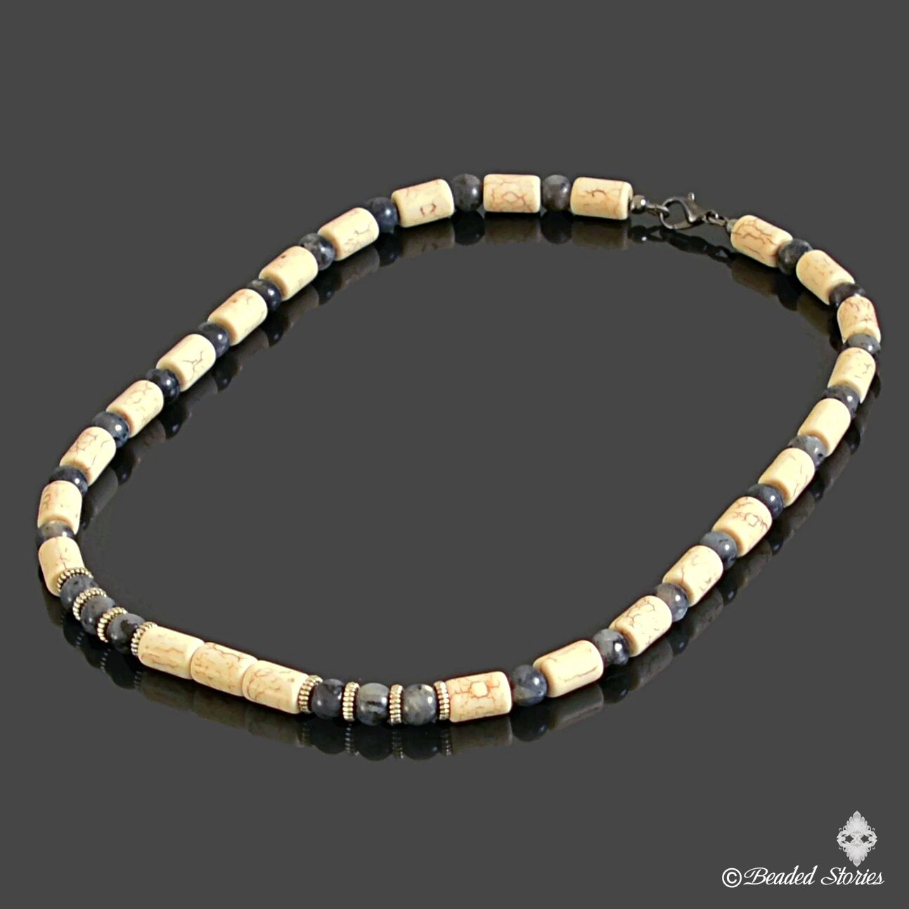 Mens Beaded Necklace Howlite 