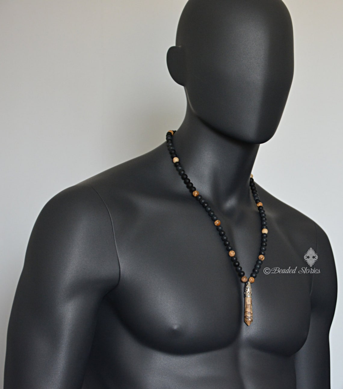 Mens Beaded Necklace Long Black Necklace for Men Jewelry Etsy