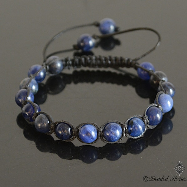 Sodalite Crystal Beaded Bracelet - Mens Jewelry - Beaded Bracelet - Yoga Jewelry - Blue Bracelet for Men - Gift for Him - Shamballa Bracelet