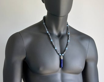 Aquamarine Necklace - Aquamarine Jewelry - March Birthstone - March Jewelry Gift - Beaded Necklace for Men - Lapis Necklace - Birthday Gifts