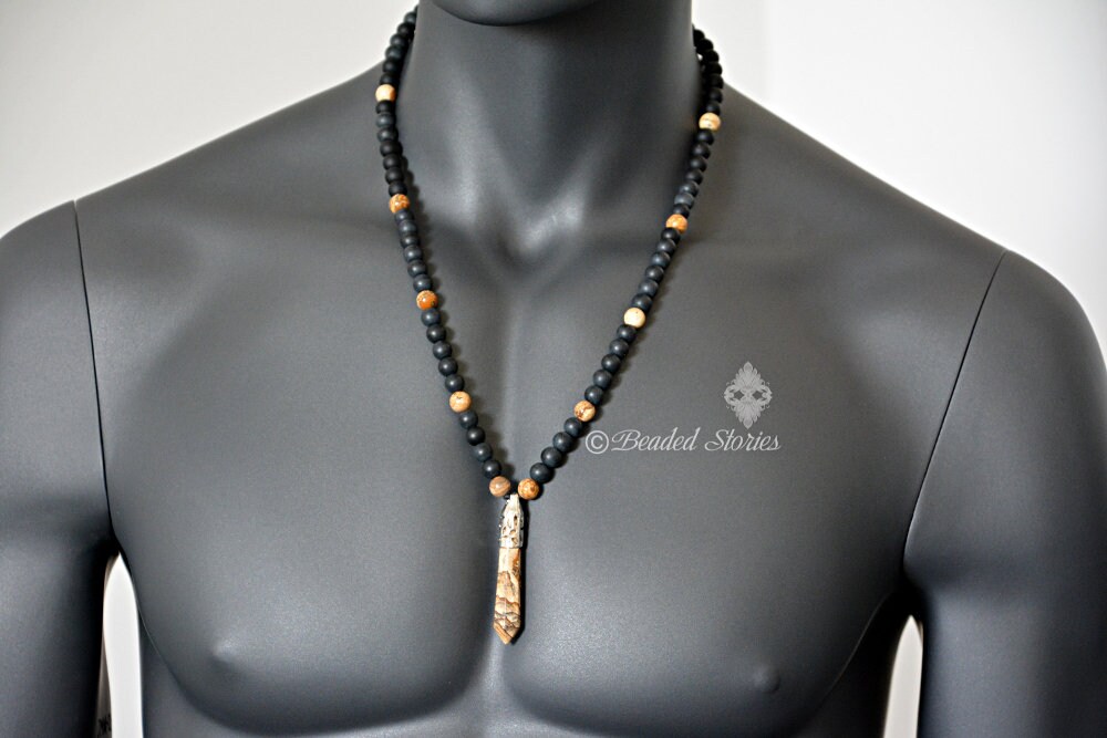 Mens Beaded Necklace Long Black Necklace for Men Jewelry Etsy