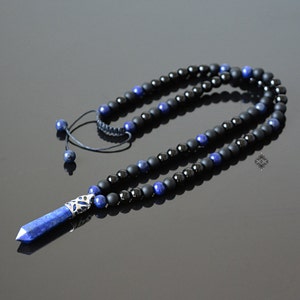 Lapis Lazuli Necklace for Men - September Birthstone Jewelry - Lapis Jewelry - Healing Crystal - Onyx Jewelry for Men - Long Black Necklace