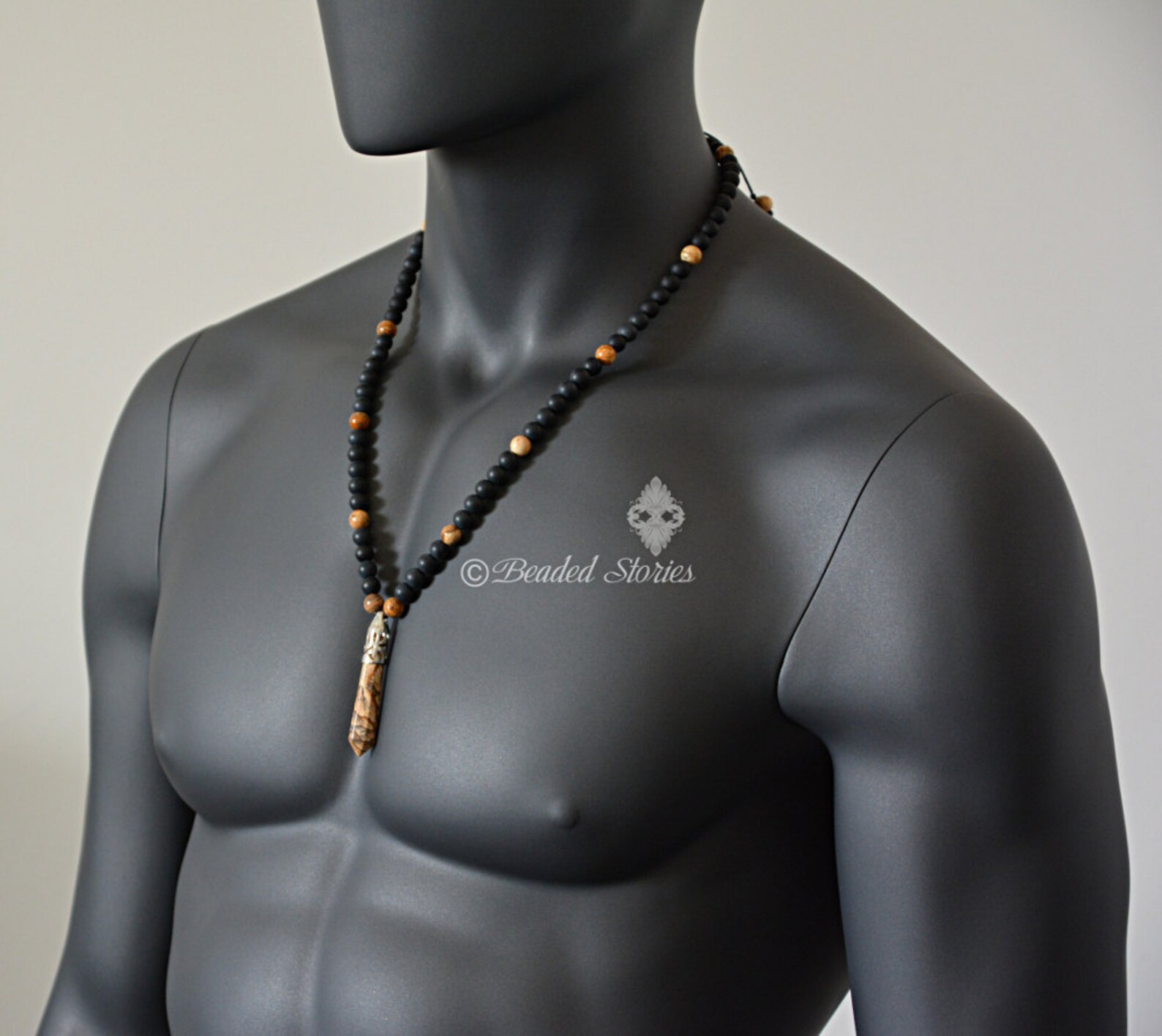 Mens Beaded Necklace Long Black Necklace for Men Jewelry Etsy