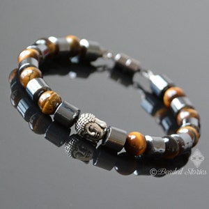 Men's bracelet Energy bracelet Healing crystal bracelet Hematite & Tigers Eye bracelet Buddha bracelet  Mens Jewelry Valentines gift for men