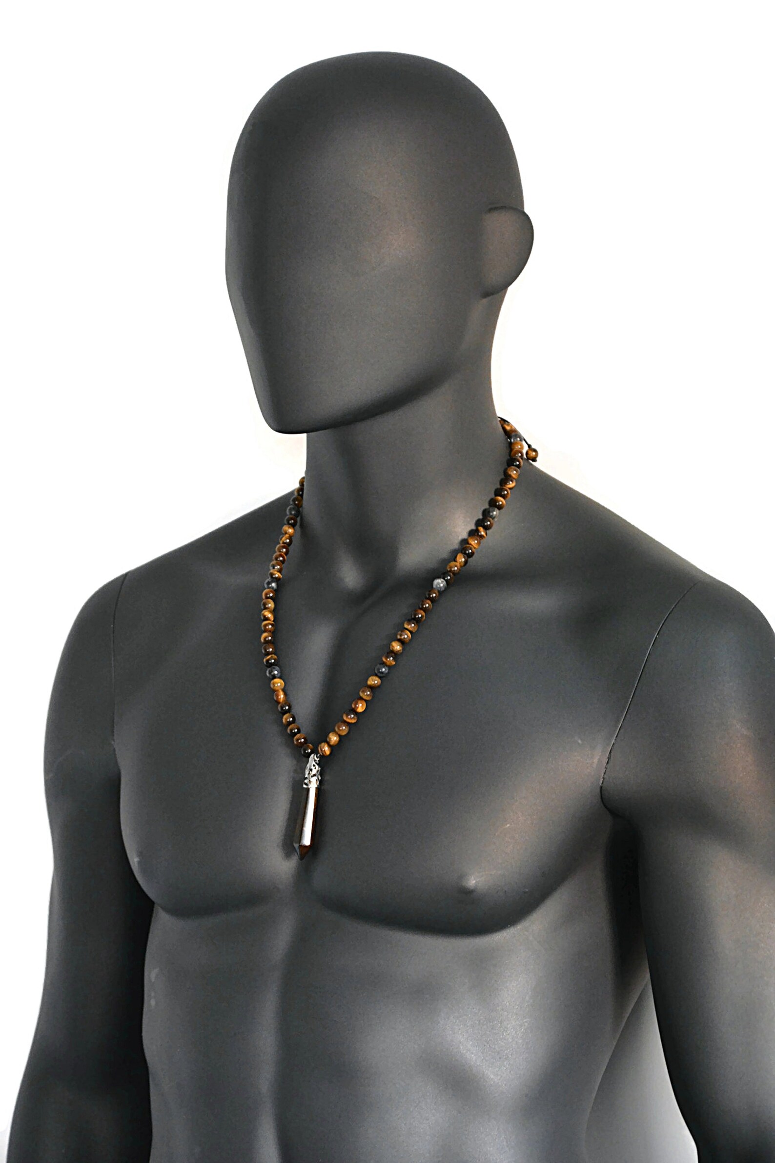 Long Beaded Necklace for Men Men's Crystal Necklace Etsy