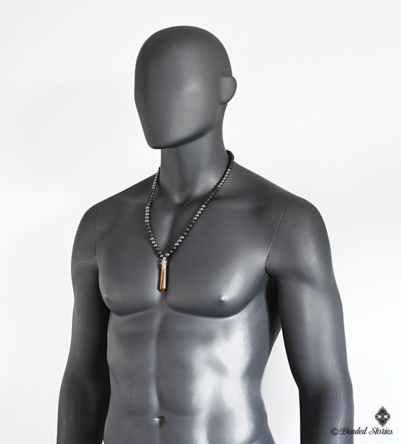 Mens Necklace Black Beaded Necklace Healing Crystal Jewelry Etsy