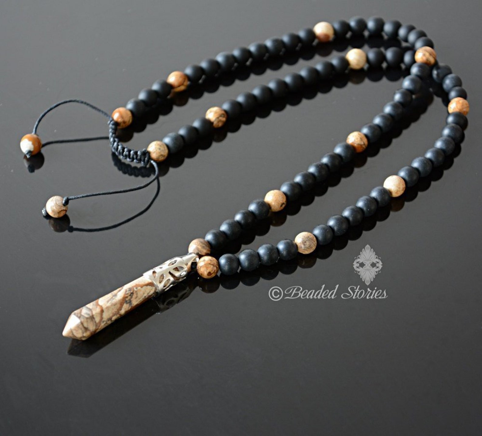 Mens Beaded Necklace Long Black Necklace for Men Jewelry Etsy