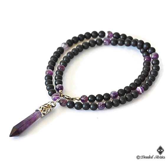 6mm Men's Necklace Black Onyx Amethyst Necklace for Men Etsy