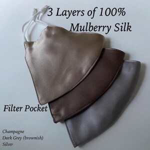 Brown Grey Silk Face Masks Mulberry Silk Masks Luxury Mask fabric Bridesmaid Masks Bridal Mask Reusable Fabric Wedding Mask