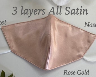 rose gold satin Mask Bulk Wedding Masks fitted satin face mask bridal party face mask bridal shower satin face mask silky face mask