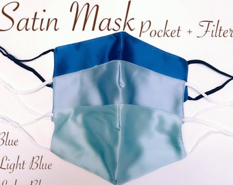 Light Blue Mask blue satin mask royal blue mask wedding mask light blue face mask bridesmaid mask Light Blue Satin Mask satin face mask