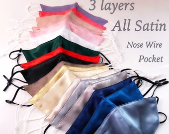 Wedding Face Mask Bridal Party Bride Mask Bridesmaids Face Mask Satin Masks Wedding Face Mask Evening Masks FILTER NOSE Wire POCKET Masks