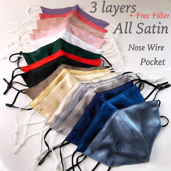 3 Layer Satin Mask 3 Layer face mask nose wire pocket filter SATIN Sale wedding masks BULK SALE masks