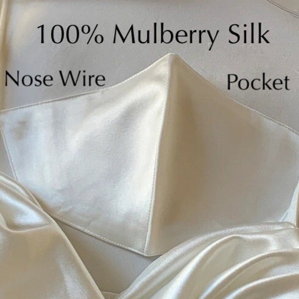 white SILK mask bride face mask triple layer mulberry silk face mask Wedding Silk Face Mask Women's Reusable Satin with Filter Pocket