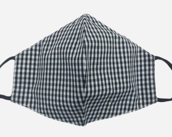 Gingham Fabric Spring Black Face Mask Filter Pocket and Nose Wire Cotton Face Mask Reusable 2 Layer Preppy Face Mask