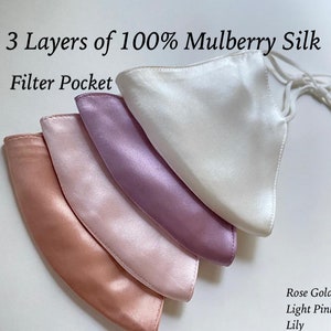 maschera facciale in seta a triplo strato Maschera facciale in seta da sposa Raso riutilizzabile da donna con filtro Tasca maschere per il viso alla moda 3 strati Made in US
