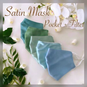 Light Green Satin Face Masks Satin Fabric Mask bridal Party Face Masks wedding Masks Bridesmaid Masks Satin 2 layer Mask Filter Pocket Mask