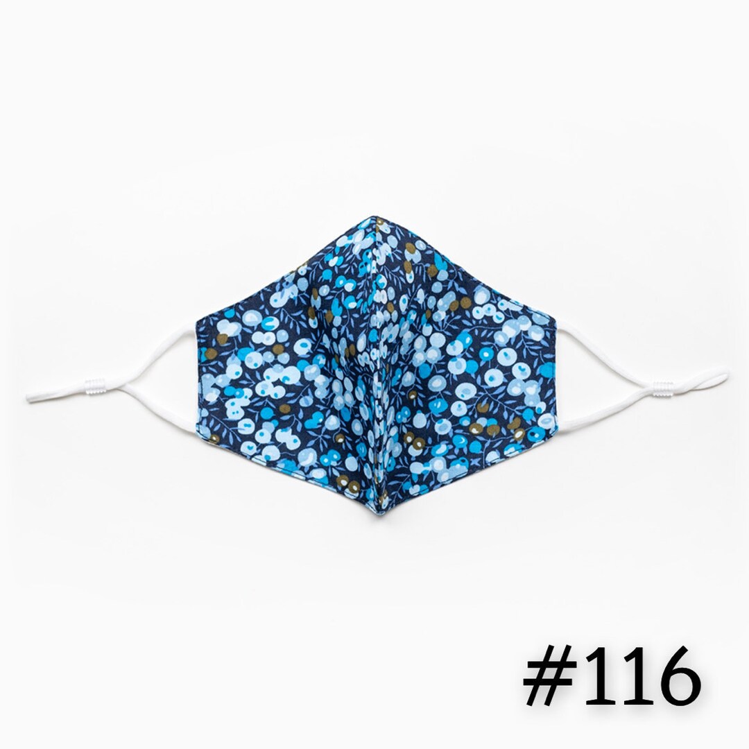 Navy Blue Dot Face Mask Nose Wire Cotton Face Mask Reusable 2 Layer