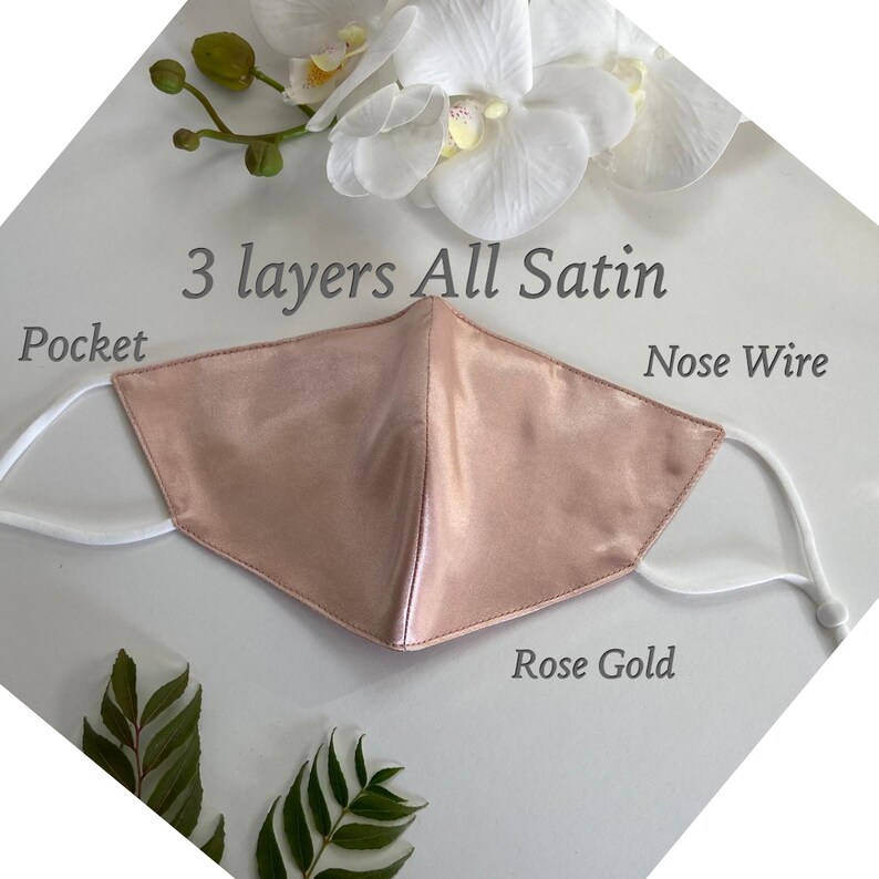 Rose Gold Satin Mask Bulk Wedding Masks Fitted Satin Face Mask Etsy