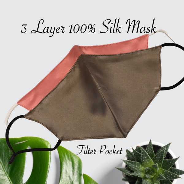 Face Mask 3 Layer Mulberry Silk Fabric Mask Filter Pocket Mask Women
