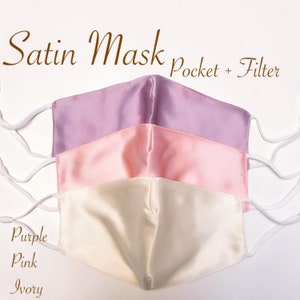 Pink Satin Masks Wedding Masks Bridesmaid Bride Masks 2 Layer filter pocket Mask Luxury Face Mask Bridal Party Face Mask Fabric Masks