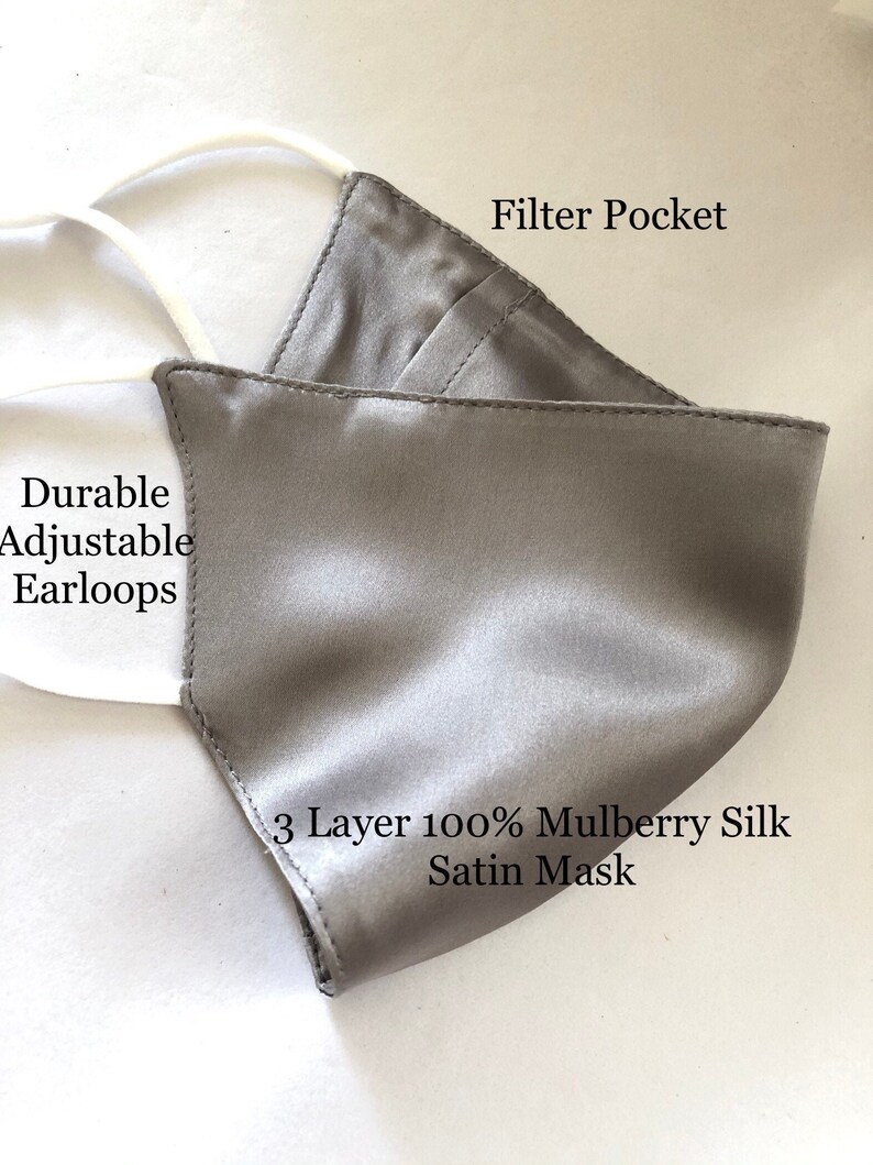 Silver SILK SATIN Mask 3 Layer 100 Filter Pocket Satin Mask Etsy