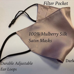 100% Silk Satin face Mask 3 Layers Silk Mask hypoallergenic Satin Mask Wedding Silk Face Mask Women Wedding luxury Filter Pocket USA MADE image 2