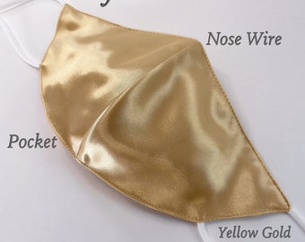 Yellow Gold Satin Mask nose wire 3 layer wedding bridal bridesmaid Facr mask fabric masks Silky SATIN face Masks