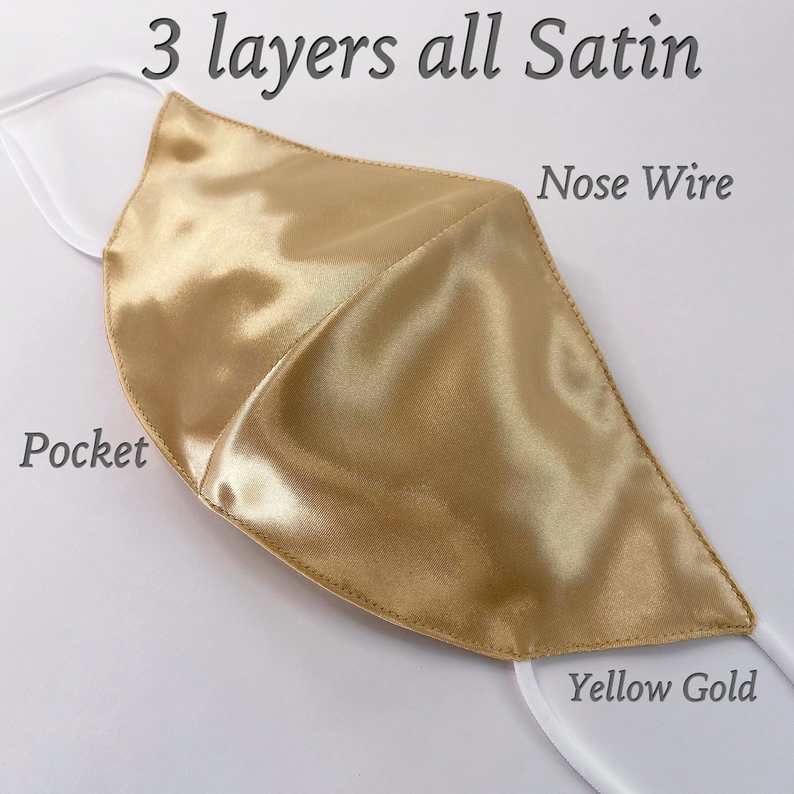 Yellow Gold Satin Mask nose wire 3 layer wedding bridal bridesmaid Fa…