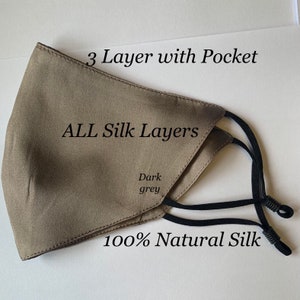 Face Mask 100% Silk filter POCKET 3 Layers ALL SILK Mask hypoallergenic Satin Mask Wedding mulberry Silk Face Mask Women Wedding luxury