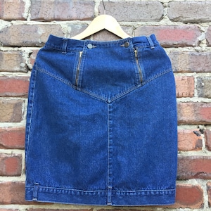 Vintage Dark Blue Denim Skirt with Vintage Double Zip front design and stitching