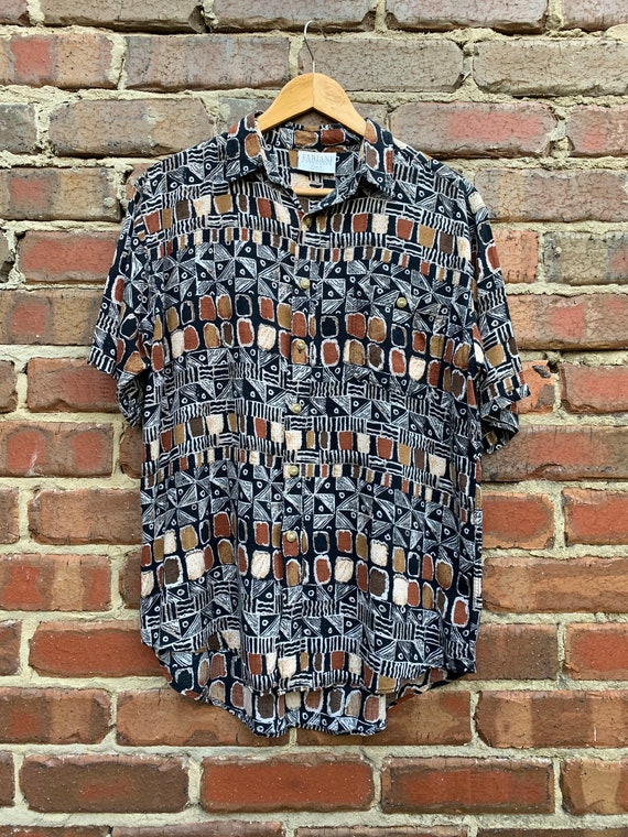 Vintage Tribal Pattern Short Sleeve Shirt Mens Siz