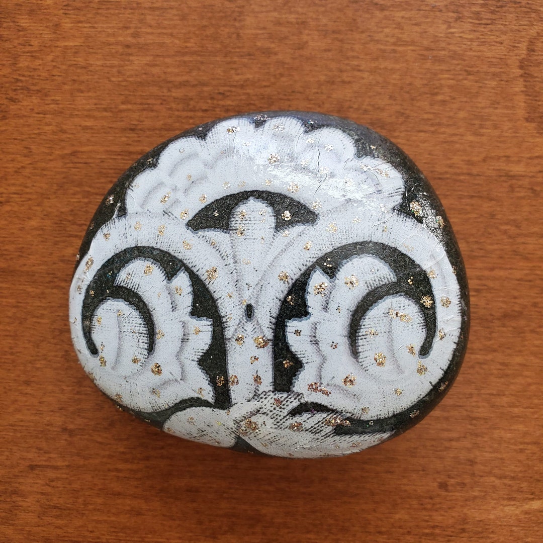 Decoupaging Stones Decoupage Beach Stone | Black, White & Gold - Etsy