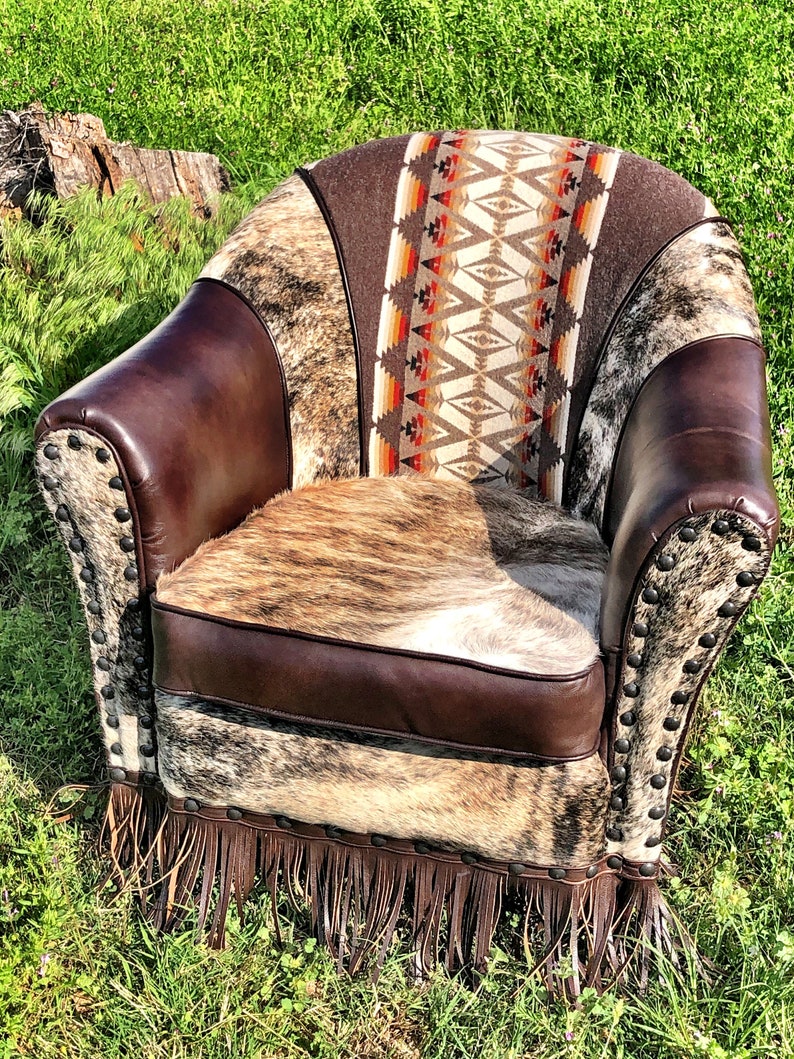 Made to order Western Cowhide and Pendleton Barrel Chair | Etsy
