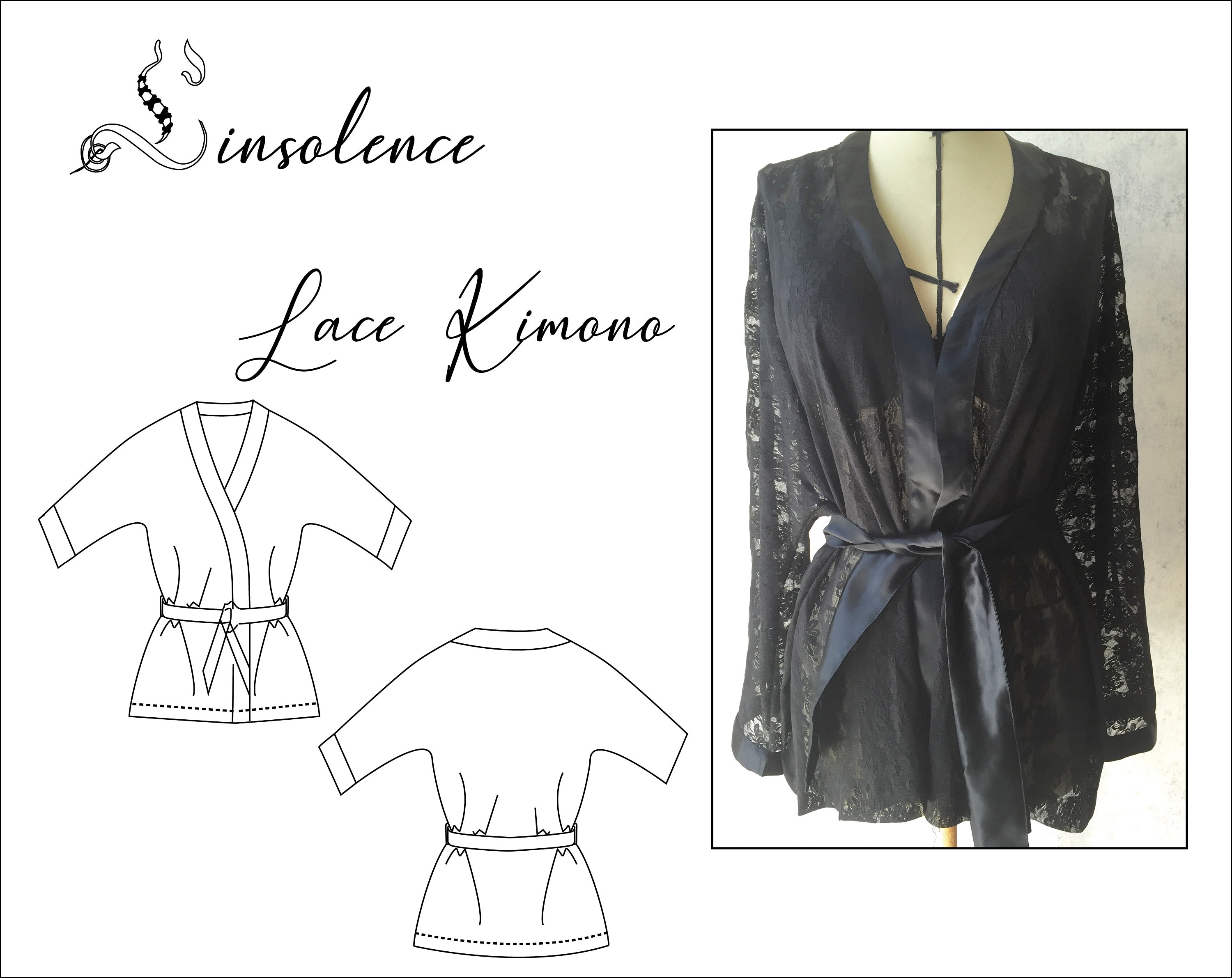 PDF Kimono Pattern, Printable Kimono Pattern, Digital Download Kimono, Women Kimono Lingerie ...