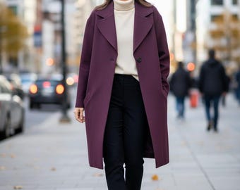 Sewing pattern for a tailored coat with a collar, unlined, DIY coat pattern, easy-to-sew PDF coat pattern, A4 format coat pattern, French version