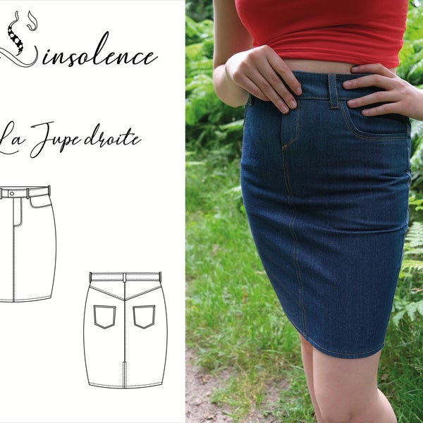 Patron de couture Jupe droite jeans,patron pdf jupe taille haute,jupe multipoche à coudre,jupe pour débutant,skirt pattern VERSION FRANCAISE