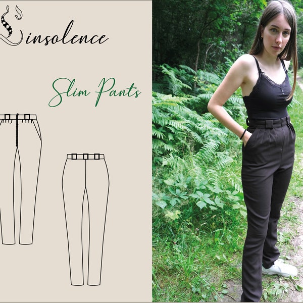 Pdf Slim fit pants pattern, high waist pants, pdf digital sewing pattern, beginner sewing, casual pants, trousers pattern, ENGLISH VERSION