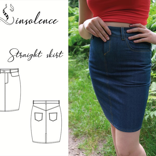 PDF sewing pattern straight skirt,high waisted jeans skirt,beginner pattern,easy to sew,digital instant download pattern ENGLISH VERSION