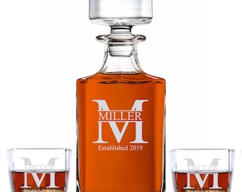 Juego de decantador de whisky personalizado: decantador grabado y 2 vasos