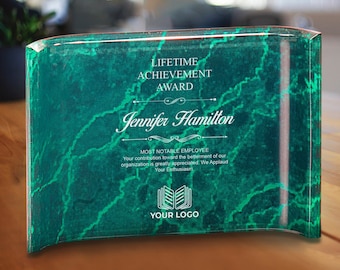 Premio de media luna acrílico de mármol personalizado: placa grabada con láser personalizada