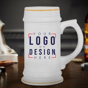 Personalized 18 oz. White Ceramic Stein, Beer Mug, Custom Beer Mug for Men, Gift for Dad, Groomsmen Gift