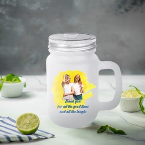 Personalized Frosted Mason Jar: Custom Photo Iced Coffee Mug with Lid & Straw